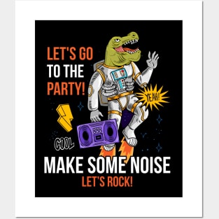 engraving cool dude in special space suit dino Posters and Art